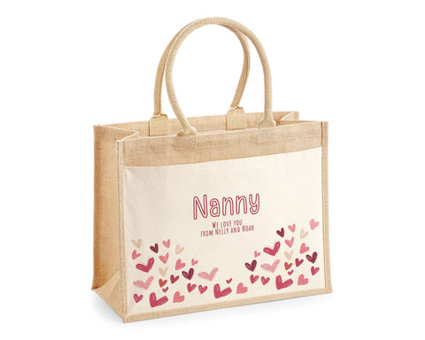 Nanny Gift Personalised Jute Bag - Floral Tote Bag Gift for Grandma Nan - Custom Shopping Market Bag - Nanny Bag for Nans Birthday BT009