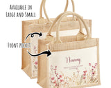 Mummy Gift Personalised Jute Bag - Mothers Day Gift Floral Tote Bag Gift for Mum Mama - Custom Shopping Market Bag - Mummy Bag BT003