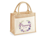 Mummy Gift Personalised Jute Bag - Mothers Day Gift Floral Tote Bag Gift for Mum Mama - Custom Shopping Market Bag - Mummy Bag BT006