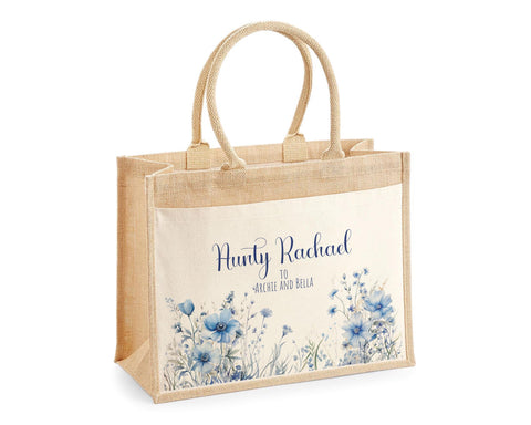 Aunty Gift Personalised Jute Bag - Auntie Birthday Gift Floral Tote Bag Gift for Her Family Friend - Custom Shopping Market Tote Bag BT002