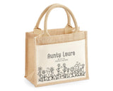 Aunty Gift Personalised Jute Bag - Auntie Birthday Gift Floral Tote Bag Gift for Her Family Friend - Custom Shopping Market Tote Bag BT008