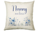 Nanny Gift Cushion - Personalised Scatter Cushion Pillow for Her Women - Blue Wild Flower Design with Custom Name for Nan Mothers Day BC002