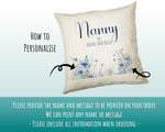 Nanny Gift Cushion - Personalised Scatter Cushion Pillow for Her Women - Blue Wild Flower Design with Custom Name for Nan Mothers Day BC002