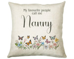 Nanny Gift Cushion - Personalised Scatter Cushion Pillow for Her Women - Butterfly Flowers Custom Name Granny Gift for Nan Mothers Day BC007