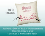 Nanny Gift Cushion - Personalised Scatter Cushion Pillow for Her Women - Love Hearts Print Custom Name Granny Gift for Nan Mothers Day BC009