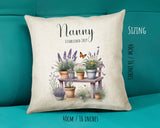 Nanny Gift Cushion - Personalised Scatter Cushion Pillow for Her Women - Gardening Plants Design Custom Name Gift for Nan Mothers Day BC010