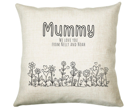 Mummy Gift Cushion - Personalised Scatter Cushion Pillow for Her Women - Hearts Flowers Custom Name Mama Gift for Mum Mothers Day BC008