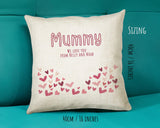 Mummy Gift Cushion - Personalised Scatter Cushion Pillow for Her Women - Love Hearts Print Custom Name Mama Gift for Mum Mothers Day BC009