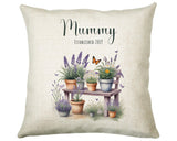 Mummy Gift Cushion - Personalised Scatter Cushion Pillow for Her Women - Gardening Plants Design Custom Name Gift for Mum Mothers Day BC010