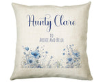 Aunty Gift Cushion - Personalised Scatter Cushion Pillow for Her Women - Blue Wild Flower Design with Custom Name for Aunt Mothers Day BC002