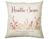 Aunty Gift Cushion - Personalised Scatter Cushion Pillow for Her Women - Pink Wild Flower Design Custom Name Gift for Aunt Mothers Day BC003