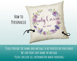 Aunty Gift Cushion - Personalised Scatter Cushion Pillow for Her Women - Purple Floral Wreath Custom Name Gift for Aunt Mothers Day BC006