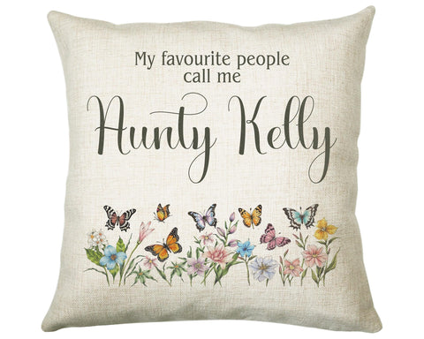 Aunty Gift Cushion - Personalised Scatter Cushion Pillow for Her Women - Butterfly Flower Custom Name Sister Gift for Aunt Mothers Day BC007