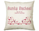 Aunty Gift Cushion - Personalised Scatter Cushion Pillow for Her Women - Love Heart Print Custom Name Friend Gift for Aunt Mothers Day BC009