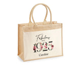 100th Birthday Gift For Women Personalised Jute Bag - Gift For Her Floral Tote Bag Gifts - Hundred Fabulous Since 1925 Shopping Bag BNC100T