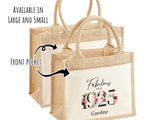 100th Birthday Gift For Women Personalised Jute Bag - Gift For Her Floral Tote Bag Gifts - Hundred Fabulous Since 1925 Shopping Bag BNC100T