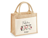 50th Birthday Gift For Women Personalised Jute Bag - Gift For Her Floral Tote Bag Gifts - Fifty 50 Fabulous Since 1975 Shopping Bag BNC50T