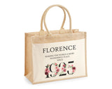 100th Birthday Gift For Women Personalised Jute Bag - Gift For Her Floral Tote Bag Gifts - Hundred Wonderful Since 1925 Shopping Bag BND100T