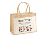 90th Birthday Gift For Women Personalised Jute Bag - Gift For Her Floral Tote Bag Gifts - Ninety 90 Wonderful Since 1935 Shopping Bag BND90T