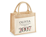 18th Birthday Gift For Women Personalised Jute Bag - Gift For Her Floral Tote Bag Gift Eighteen 18 Wonderful Since 2007 Shopping Bag BND18T