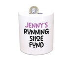 Running Gift for Women - Personalised Money Box Piggy Bank For Her Women - New Running Shoe Fund Savings Ceramic Cash Tin Run Club MB013