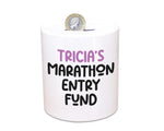 Running Gift for Women - Personalised Money Box Piggy Bank For Her Women - Marathon Entry Fund Savings Ceramic Cash Tin Run Club MB013