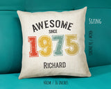 50th Birthday Gift for Men - Personalised Birthday Cushion Age 50 Gift for Him Custom Retro Vintage Number Design Dad Grandad Fifty BNG50C