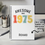 50th Birthday Gift for Men - Personalised Birthday Notebook 1975 Gift for Him - Retro Year Design Notepad Dad Grandad Fifty Gift Pad BNG50NB