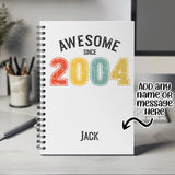 21st Birthday Gift for Men - Personalised Birthday Notebook 2004 Gift for Him - Retro Year Design Notepad Son Brother Grandson 21st BNG21NB