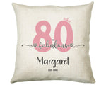 80th Birthday Gift for Women 80 and Fabulous Est 1945 Personalised Birthday Cushion Gift for Her Ladies Pink Design Mum Nanny Eighty BNH80C