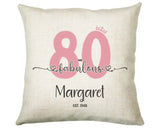 80th Birthday Gift for Women 80 and Fabulous Est 1945 Personalised Birthday Cushion Gift for Her Ladies Pink Design Mum Nanny Eighty BNH80C