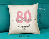 80th Birthday Gift for Women 80 and Fabulous Est 1945 Personalised Birthday Cushion Gift for Her Ladies Pink Design Mum Nanny Eighty BNH80C