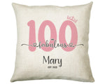 100th Birthday Gift for Women 100 and Fabulous Est 1925 Personalised Birthday Cushion Gift for Her Ladies Pink Design Nan Hundred BNH100C