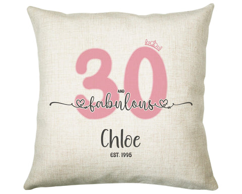 30th Birthday Gift for Women 30 and Fabulous Est 1995 Personalised Birthday Cushion Gift for Her Ladies Pink Design Mum Aunty Thirty BNH30C