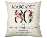 80th Birthday Gift for Women - Personalised 80 and Fabulous Birthday Cushion Age 80 Gift for Her - Ladies Floral Age Mum Nan Eighty BNK80C