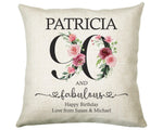 90th Birthday Gift for Women - Personalised 90 and Fabulous Birthday Cushion Age 90 Gift for Her - Ladies Floral Age Mum Nan Ninety BNK90C