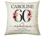 60th Birthday Gift for Women - Personalised 60 and Fabulous Birthday Cushion Age 60 Gift for Her - Ladies Floral Age Mum Nan Sixty BNK60C