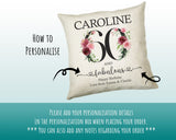 60th Birthday Gift for Women - Personalised 60 and Fabulous Birthday Cushion Age 60 Gift for Her - Ladies Floral Age Mum Nan Sixty BNK60C