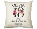 18th Birthday Gift for Women - Personalised 18 and Fabulous Birthday Cushion Age 18 Gift for Her - Ladies Floral Daughter Eighteen BNK18C