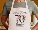 70th Birthday Gift for Women - Personalised Apron Happy Birthday Age 70 Gift for Her - Ladies Floral Design Mum Nan Gran Seventy BNA70AP