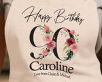 90th Birthday Gift for Women - Personalised Apron Happy Birthday Age 90 Gift for Her - Ladies Floral Design Mum Nan Gran Ninety BNA90AP