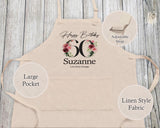 60th Birthday Gift for Women - Personalised Apron Happy Birthday Age 60 Gift for Her - Ladies Floral Design Mum Nan Gran Sixty BNA60AP