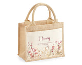 Nanny Gift Personalised Jute Bag - Floral Tote Bag Gift for Grandma Nan - Custom Shopping Market Bag - Nanny Bag for Nans Birthday BT003