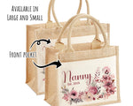 Nanny Gift Personalised Jute Bag - Floral Tote Bag Gift for Grandma Nan - Custom Shopping Market Bag - Nanny Bag for Nans Birthday BT005