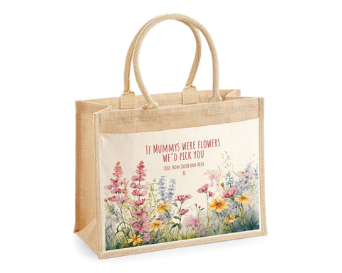 Mummy Gift Personalised Jute Bag - Mothers Day Gift Floral Tote Bag Gift for Mum Mama - Custom Shopping Market Bag - Mummy Bag BT004