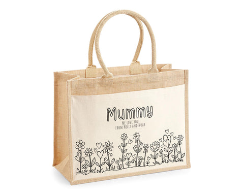 Mummy Gift Personalised Jute Bag - Mothers Day Gift Floral Tote Bag Gift for Mum Mama - Custom Shopping Market Bag - Mummy Bag BT008