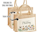 Mummy Gift Personalised Jute Bag - Mothers Day Gift Floral Tote Bag Gift for Mum Mama - Custom Shopping Market Bag - Mummy Bag BT007