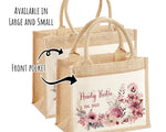 Aunty Gift Personalised Jute Bag - Auntie Birthday Gift Floral Tote Bag Gift for Her Family Friend - Custom Shopping Market Tote Bag BT005