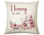 Nanny Gift Cushion - Personalised Scatter Cushion Pillow for Her Women Pink Flower Design Custom Name Granny Gift for Nan Mothers Day BC005