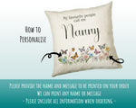 Nanny Gift Cushion - Personalised Scatter Cushion Pillow for Her Women - Butterfly Flowers Custom Name Granny Gift for Nan Mothers Day BC007